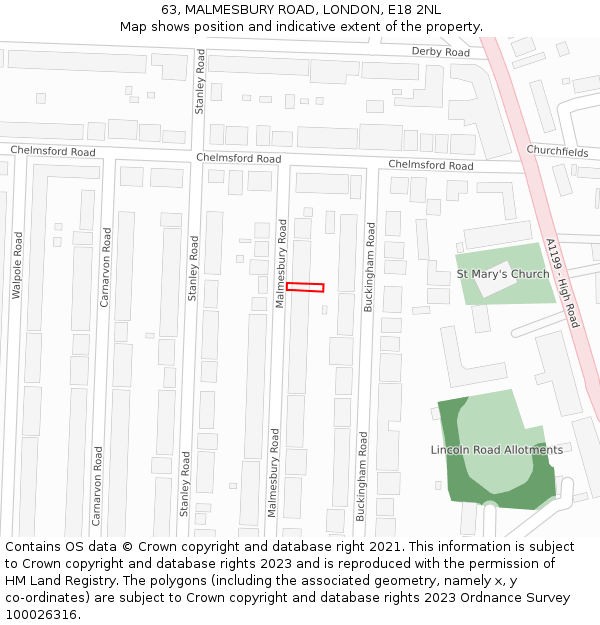 63, MALMESBURY ROAD, LONDON, E18 2NL: Location map and indicative extent of plot