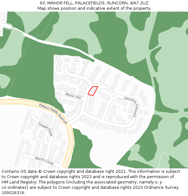 63, MANOR FELL, PALACEFIELDS, RUNCORN, WA7 2UZ: Location map and indicative extent of plot