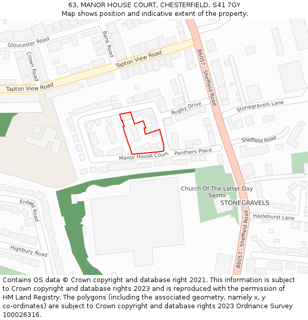 63, MANOR HOUSE COURT, CHESTERFIELD, S41 7GY: Location map and indicative extent of plot