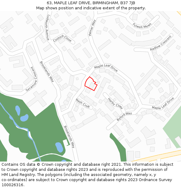 63, MAPLE LEAF DRIVE, BIRMINGHAM, B37 7JB: Location map and indicative extent of plot