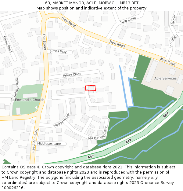 63, MARKET MANOR, ACLE, NORWICH, NR13 3ET: Location map and indicative extent of plot