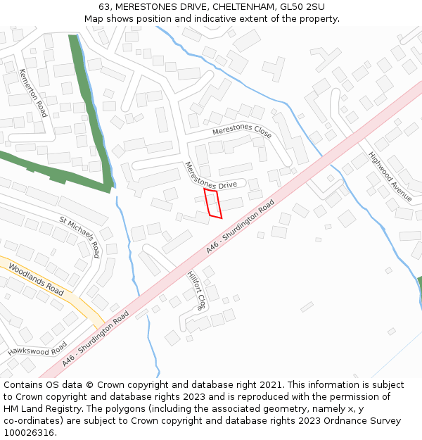 63, MERESTONES DRIVE, CHELTENHAM, GL50 2SU: Location map and indicative extent of plot