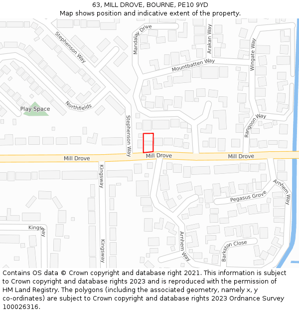 63, MILL DROVE, BOURNE, PE10 9YD: Location map and indicative extent of plot