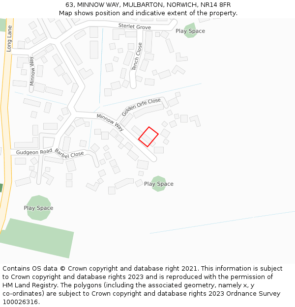 63, MINNOW WAY, MULBARTON, NORWICH, NR14 8FR: Location map and indicative extent of plot