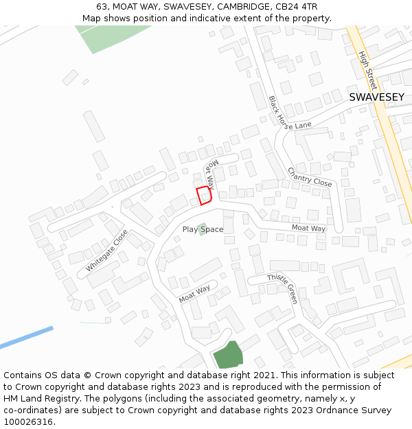63, MOAT WAY, SWAVESEY, CAMBRIDGE, CB24 4TR: Location map and indicative extent of plot