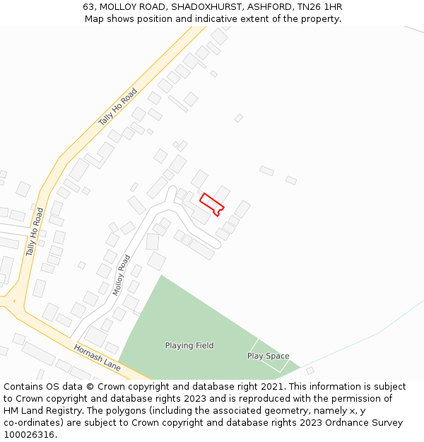 63, MOLLOY ROAD, SHADOXHURST, ASHFORD, TN26 1HR: Location map and indicative extent of plot