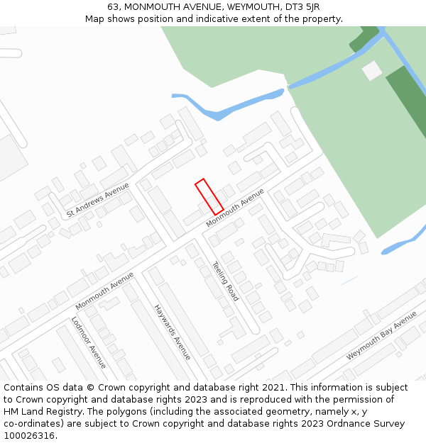 63, MONMOUTH AVENUE, WEYMOUTH, DT3 5JR: Location map and indicative extent of plot