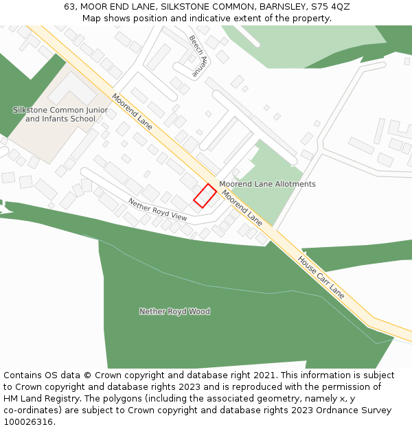 63, MOOR END LANE, SILKSTONE COMMON, BARNSLEY, S75 4QZ: Location map and indicative extent of plot