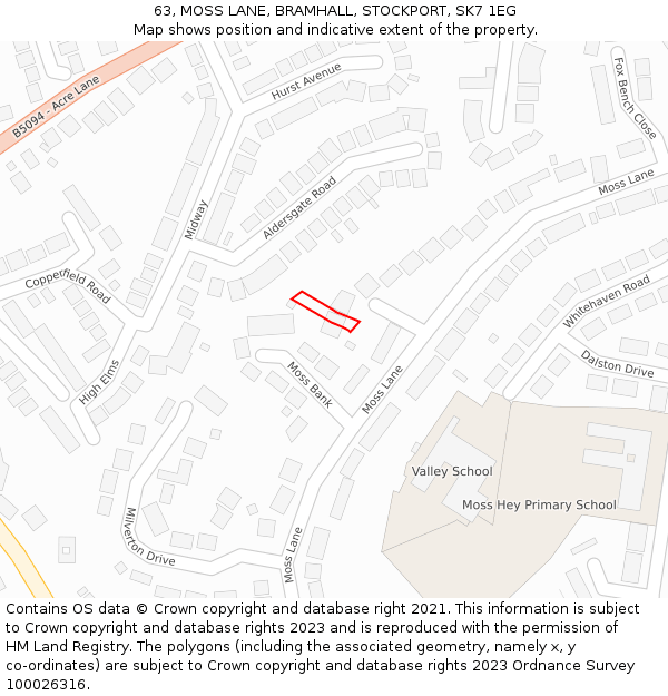 63, MOSS LANE, BRAMHALL, STOCKPORT, SK7 1EG: Location map and indicative extent of plot