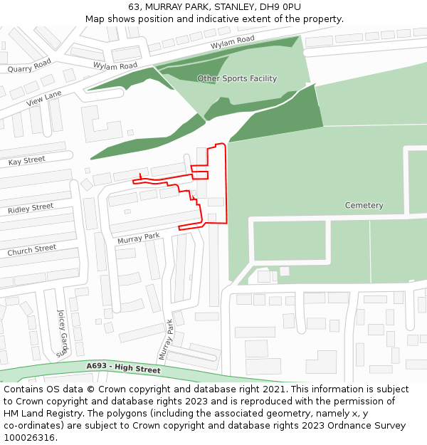 63, MURRAY PARK, STANLEY, DH9 0PU: Location map and indicative extent of plot