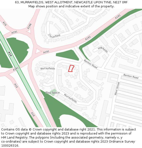 63, MURRAYFIELDS, WEST ALLOTMENT, NEWCASTLE UPON TYNE, NE27 0RF: Location map and indicative extent of plot