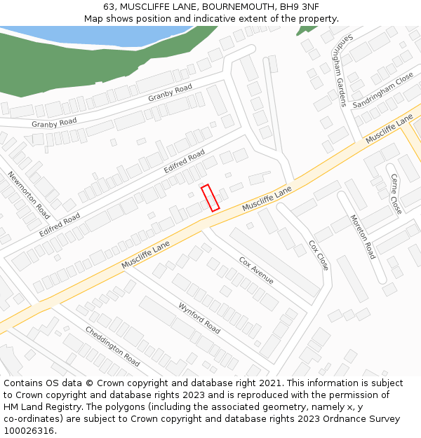 63, MUSCLIFFE LANE, BOURNEMOUTH, BH9 3NF: Location map and indicative extent of plot