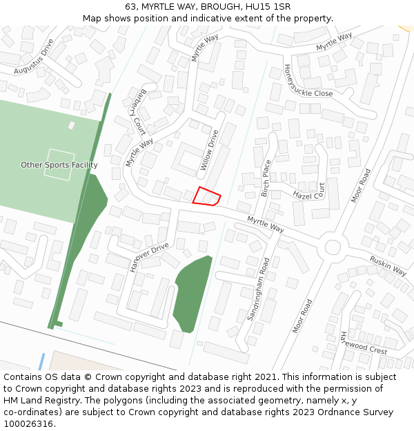 63, MYRTLE WAY, BROUGH, HU15 1SR: Location map and indicative extent of plot