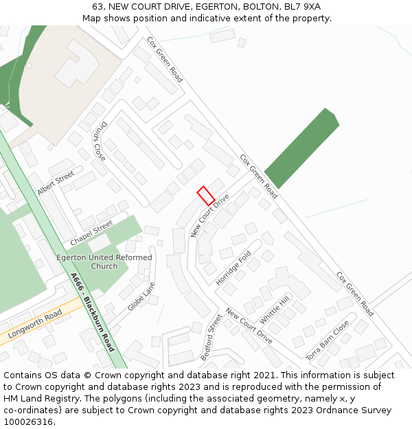 63, NEW COURT DRIVE, EGERTON, BOLTON, BL7 9XA: Location map and indicative extent of plot