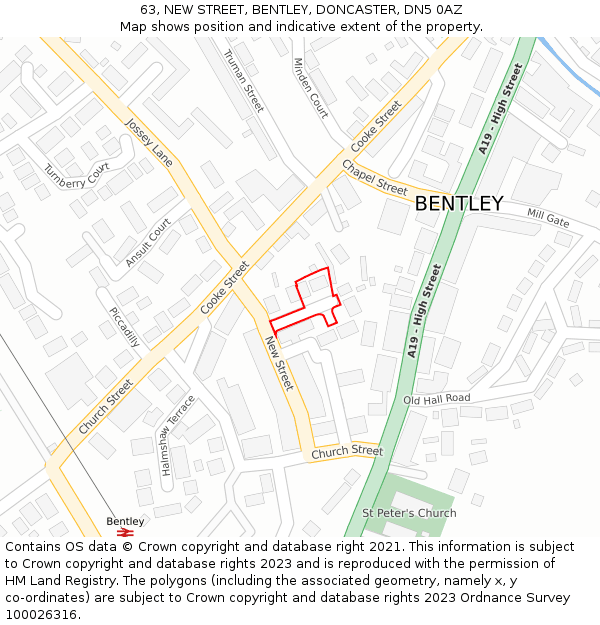 63, NEW STREET, BENTLEY, DONCASTER, DN5 0AZ: Location map and indicative extent of plot