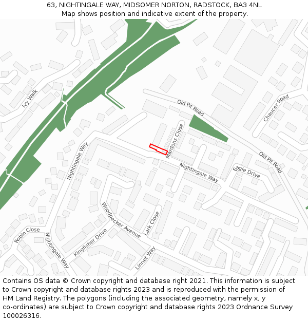 63, NIGHTINGALE WAY, MIDSOMER NORTON, RADSTOCK, BA3 4NL: Location map and indicative extent of plot