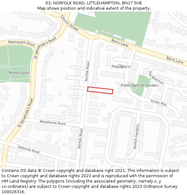 63, NORFOLK ROAD, LITTLEHAMPTON, BN17 5HE: Location map and indicative extent of plot