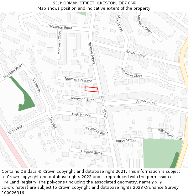 63, NORMAN STREET, ILKESTON, DE7 8NP: Location map and indicative extent of plot