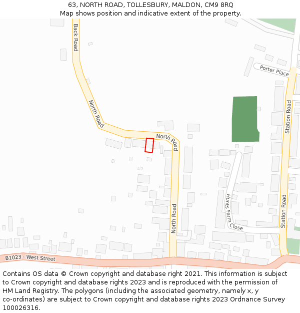 63, NORTH ROAD, TOLLESBURY, MALDON, CM9 8RQ: Location map and indicative extent of plot