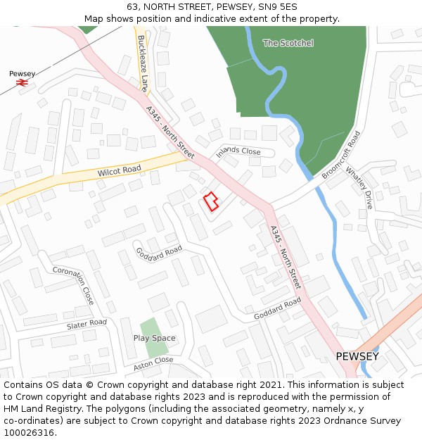 63, NORTH STREET, PEWSEY, SN9 5ES: Location map and indicative extent of plot