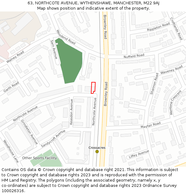 63, NORTHCOTE AVENUE, WYTHENSHAWE, MANCHESTER, M22 9AJ: Location map and indicative extent of plot