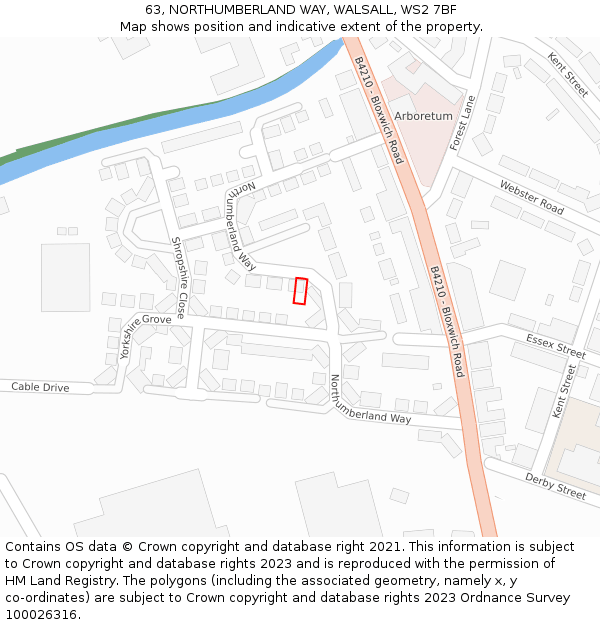 63, NORTHUMBERLAND WAY, WALSALL, WS2 7BF: Location map and indicative extent of plot