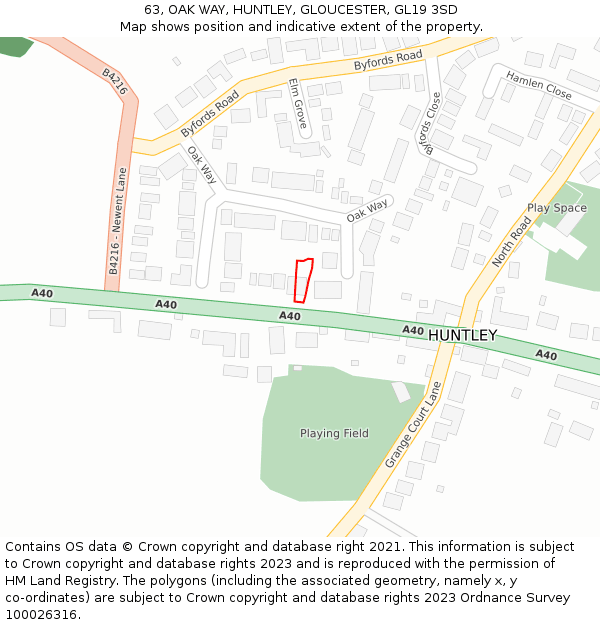 63, OAK WAY, HUNTLEY, GLOUCESTER, GL19 3SD: Location map and indicative extent of plot
