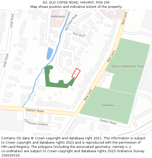 63, OLD COPSE ROAD, HAVANT, PO9 2YA: Location map and indicative extent of plot