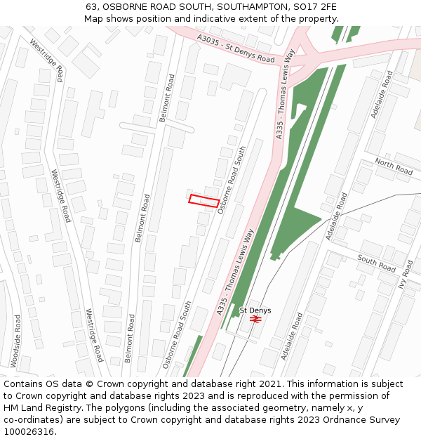 63, OSBORNE ROAD SOUTH, SOUTHAMPTON, SO17 2FE: Location map and indicative extent of plot