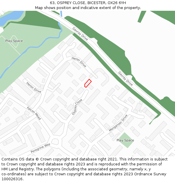 63, OSPREY CLOSE, BICESTER, OX26 6YH: Location map and indicative extent of plot