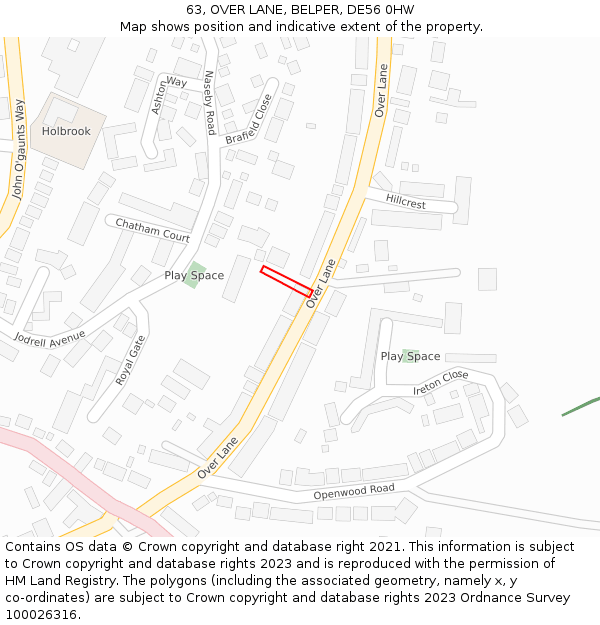 63, OVER LANE, BELPER, DE56 0HW: Location map and indicative extent of plot