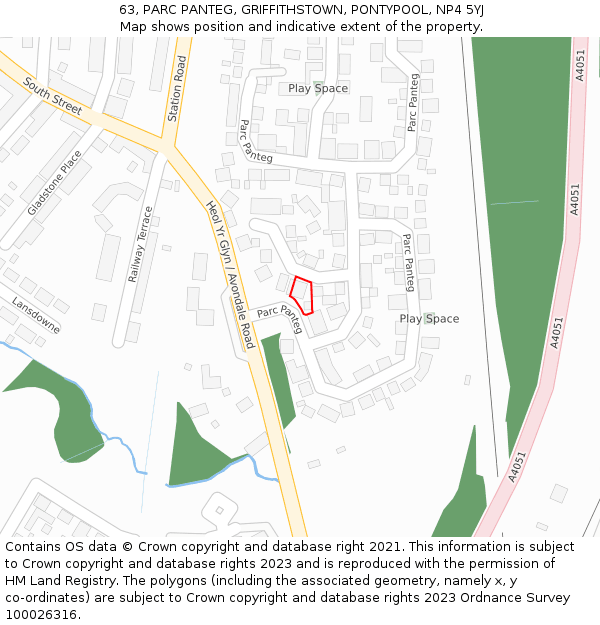 63, PARC PANTEG, GRIFFITHSTOWN, PONTYPOOL, NP4 5YJ: Location map and indicative extent of plot