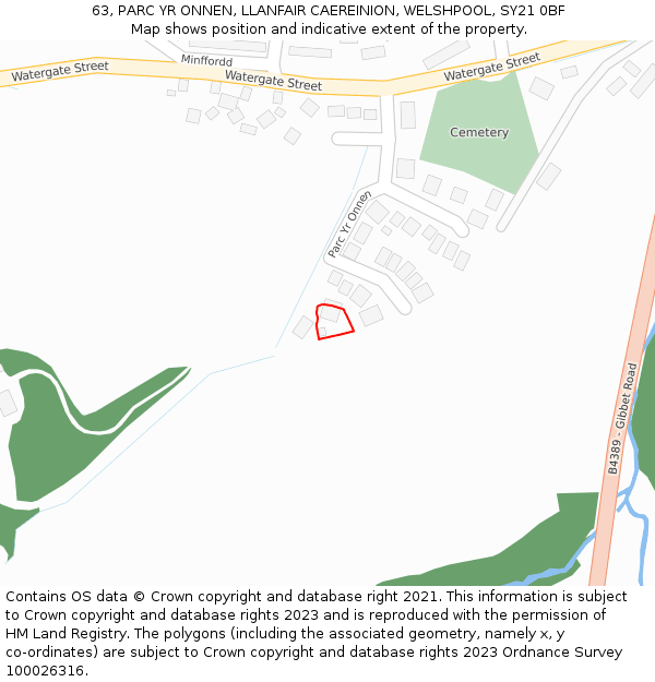 63, PARC YR ONNEN, LLANFAIR CAEREINION, WELSHPOOL, SY21 0BF: Location map and indicative extent of plot