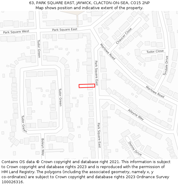 63, PARK SQUARE EAST, JAYWICK, CLACTON-ON-SEA, CO15 2NP: Location map and indicative extent of plot