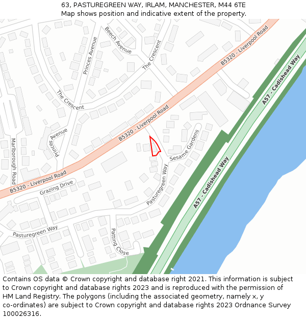 63, PASTUREGREEN WAY, IRLAM, MANCHESTER, M44 6TE: Location map and indicative extent of plot