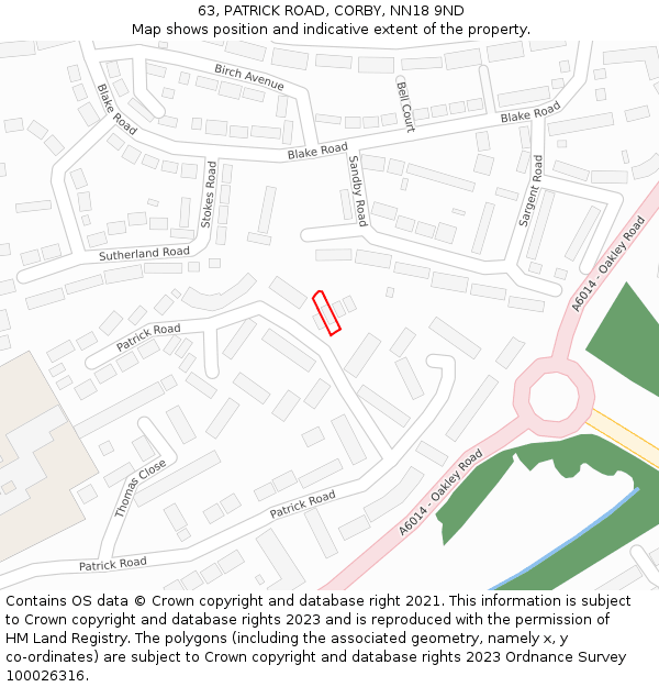 63, PATRICK ROAD, CORBY, NN18 9ND: Location map and indicative extent of plot