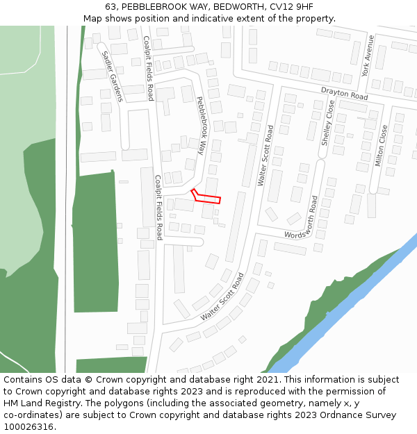 63, PEBBLEBROOK WAY, BEDWORTH, CV12 9HF: Location map and indicative extent of plot