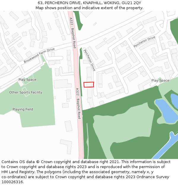 63, PERCHERON DRIVE, KNAPHILL, WOKING, GU21 2QY: Location map and indicative extent of plot