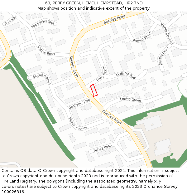 63, PERRY GREEN, HEMEL HEMPSTEAD, HP2 7ND: Location map and indicative extent of plot