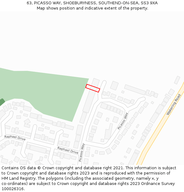 63, PICASSO WAY, SHOEBURYNESS, SOUTHEND-ON-SEA, SS3 9XA: Location map and indicative extent of plot