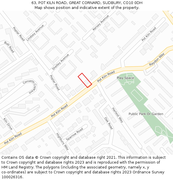 63, POT KILN ROAD, GREAT CORNARD, SUDBURY, CO10 0DH: Location map and indicative extent of plot