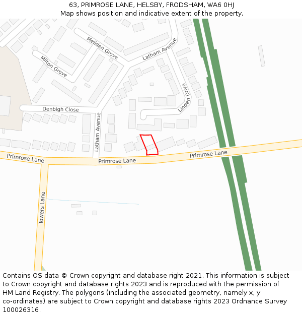 63, PRIMROSE LANE, HELSBY, FRODSHAM, WA6 0HJ: Location map and indicative extent of plot