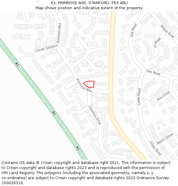 63, PRIMROSE WAY, STAMFORD, PE9 4BU: Location map and indicative extent of plot