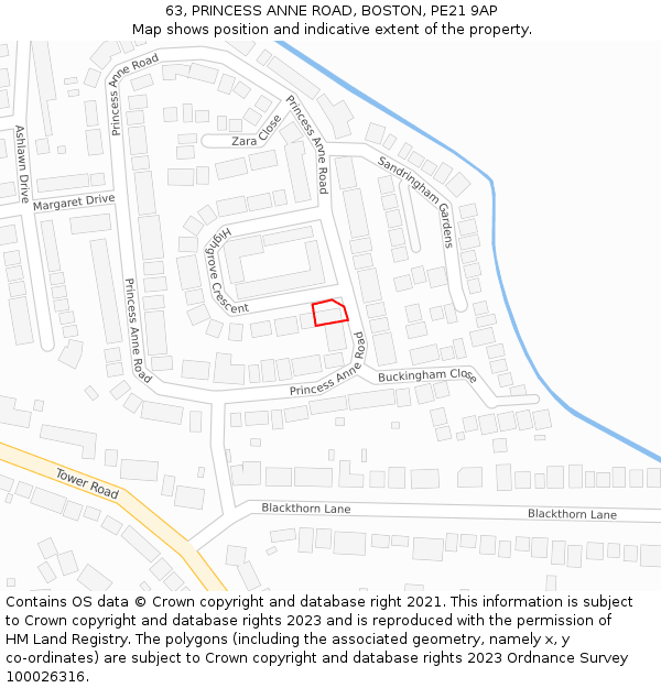 63, PRINCESS ANNE ROAD, BOSTON, PE21 9AP: Location map and indicative extent of plot