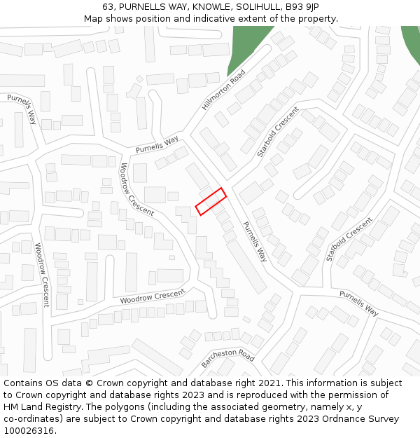 63, PURNELLS WAY, KNOWLE, SOLIHULL, B93 9JP: Location map and indicative extent of plot