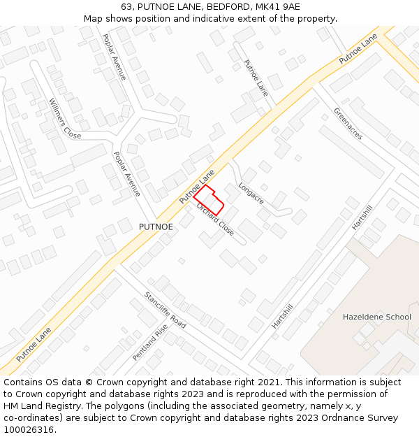 63, PUTNOE LANE, BEDFORD, MK41 9AE: Location map and indicative extent of plot