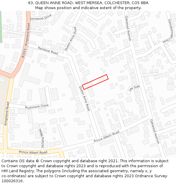 63, QUEEN ANNE ROAD, WEST MERSEA, COLCHESTER, CO5 8BA: Location map and indicative extent of plot