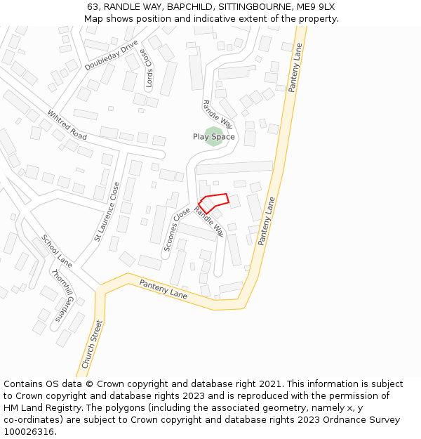 63, RANDLE WAY, BAPCHILD, SITTINGBOURNE, ME9 9LX: Location map and indicative extent of plot