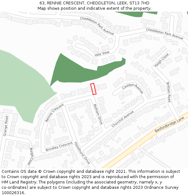 63, RENNIE CRESCENT, CHEDDLETON, LEEK, ST13 7HD: Location map and indicative extent of plot