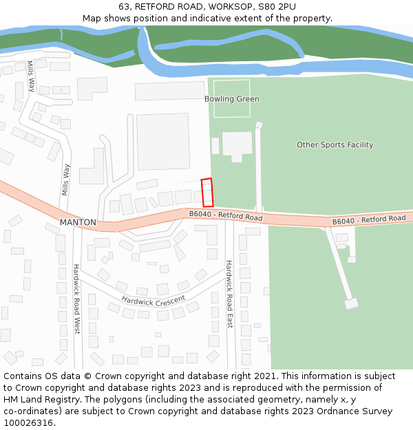 63, RETFORD ROAD, WORKSOP, S80 2PU: Location map and indicative extent of plot